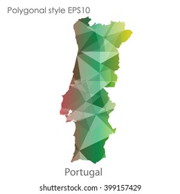 Portugal map in geometric polygonal style.Abstract triangle,modern design background.