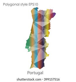 Portugal map in geometric polygonal style.Abstract triangle,modern design background.