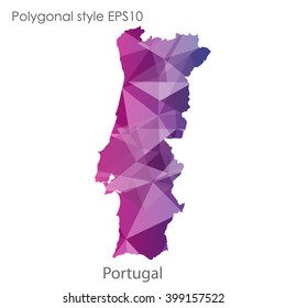 Portugal map in geometric polygonal style.Abstract triangle,modern design background.