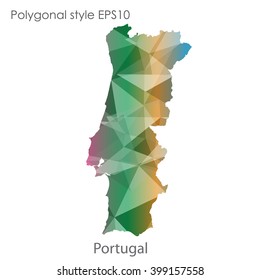 Portugal map in geometric polygonal style.Abstract triangle,modern design background.
