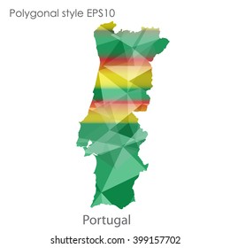 Portugal map in geometric polygonal style.Abstract triangle,modern design background.