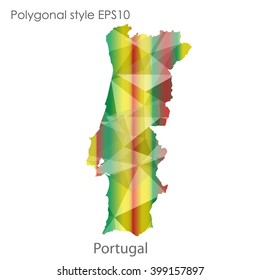 Portugal map in geometric polygonal style.Abstract triangle,modern design background.