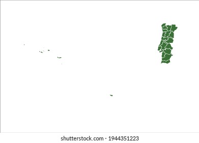 Portugal Map Green Color on White Backgound