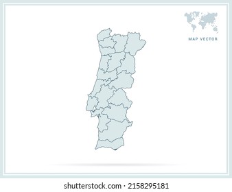 Portugal map green vector on white background.
