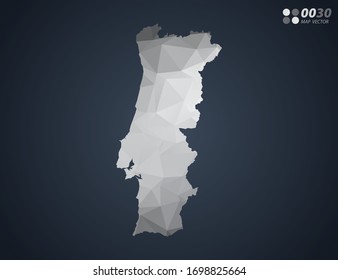 Portugal kartiert graues Dreiecksmosaik aus Polygon mit dunklem Hintergrund. Vektorillustration des Farbverlaufs.
