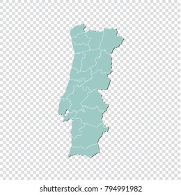 Portugal map - High detailed pastel color map of Portugal isolated on transparent background. Vector illustration eps 10.