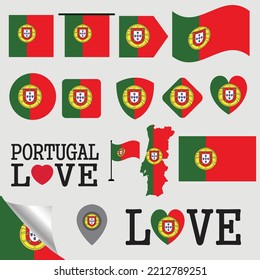 Portugal Map, icon and flag Pack, vector illustration