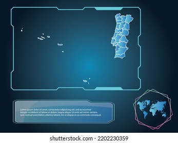 Portugal Map infographic technology blue Color element collection background