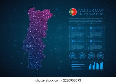 Portugal map infographics template for diagram, graph, presentation and chart with abstract geometric mesh polygonal light concept on blue background. Vector Illustration EPS10.