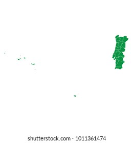 Portugal map isolated on transparent background. high detailed Green map of Portugal. Vector illustration eps 10. Blank Green similar Portugal map isolated on white background.