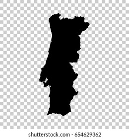 Portugal map isolated on transparent background. Black map for your design. Vector illustration, easy to edit.