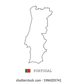 Portugal map line, linear thin vector simple outline e and flag. Black on white background