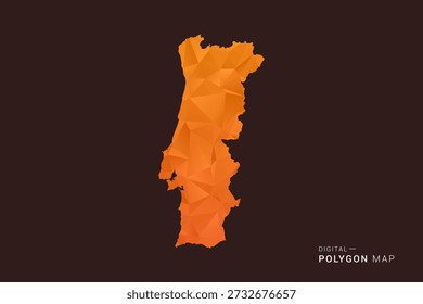 Mapa de Portugal - Vector de bajo polígono polivinílico, silueta triangulada geométrica en tonos naranja y marrón oscuro, estilo infográfico moderno limpio, fondo aislado.