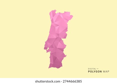 Portugal Map - Low poly polygon map design in soft pink pastel gradient on beige background, modern minimal geometric style, clean digital vector illustration.
