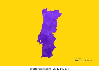 Portugal Map - Low poly polygon map in vibrant purple gradient on bold yellow background, modern minimal geometric style, clean digital vector illustration.