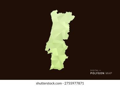 Portugal Map - Low poly polygon map in soft light green gradient on dark brown background, modern minimal geometric style, clean abstract vector illustration design.