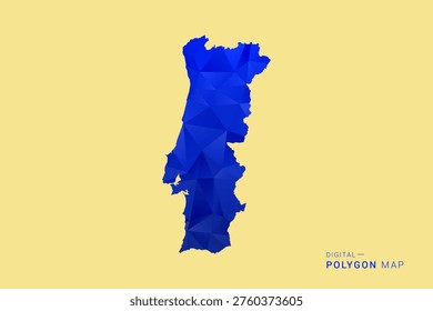 Portugal Map - Low poly polygon map in deep blue gradient on soft beige background, modern minimal geometric design, clean abstract vector illustration with faceted triangulated style.