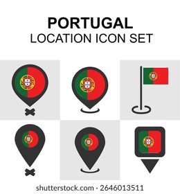 Portugal map markers with flag details. Great for travel, culture, and navigation designs across Europe.