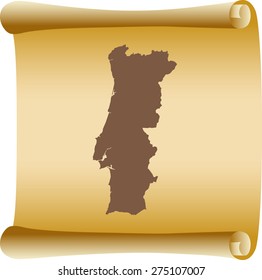 Portugal map on old scroll paper