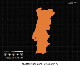 Portugal map of orange digital frame HUD, GUI, UI interface technology radar vector.