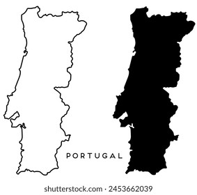Portugal map outlined and black vector set