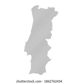Portugal map from pattern of black slanted parallel lines. Vector illustration.