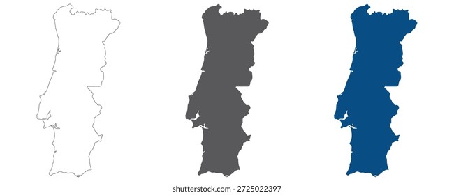 Portugal mapa conjunto llano. Mapa de Portugal en blanco.