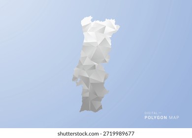 Portugal Map - Ilustración vectorial de estilo polígono en gris, blanco y azul, diseño geométrico de bajo poli, silueta mínima, adecuada para infografía y diseño moderno.