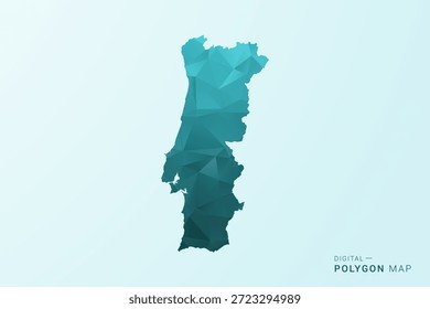 Mapa de Portugal - Ilustración vectorial de estilo polígono en diseño geométrico azul verdoso verde azulado bajo poli, silueta minimalista moderna.