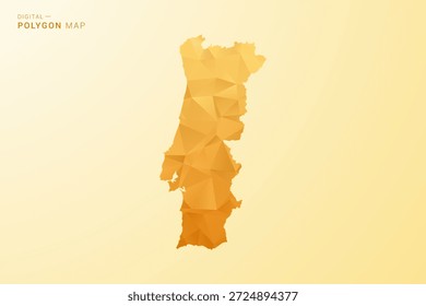 Mapa de Portugal - Ilustración vectorial de estilo polígono en diseño geométrico de bajo poli amarillo y naranja, silueta minimalista moderna, aislada para infografía.