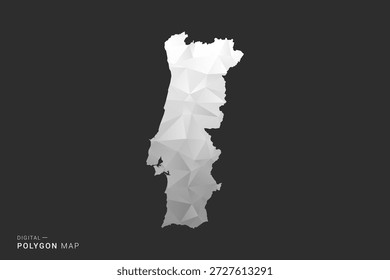 Mapa de Portugal - Ilustración vectorial de estilo polígono en diseño geométrico de bajo poli negro, gris y blanco, silueta mínima, aislado para infografía.