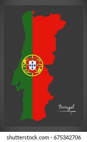 Portugal map with Portuguese national flag illustration