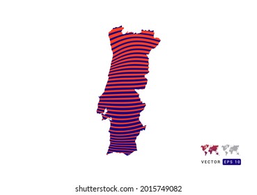 Mapa de Portugal rojo y azul de abstracto con vector de ondas dinámicas.