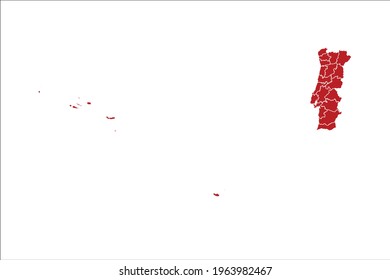 Portugal Map Red Color on White Backgound