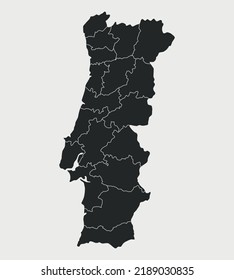 Portugal map with regions isolated on white background. Outline Map of Portugal. Vector illustration