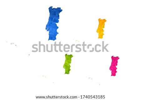 Portugal map - Set of geometric rumpled triangular low poly style gradient graphic background , polygonal design for your ,Vector eps 10.