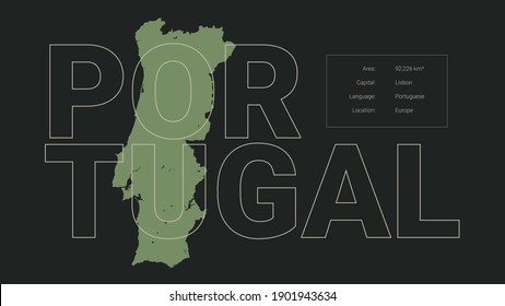 Portugal map silhouette with country name and description, color vector detailed poster