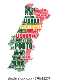 Portugal map silhouette vector tag cloud 