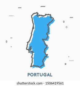 Portugal map in thin line style with small geometric figures. Vector illustration modern concept