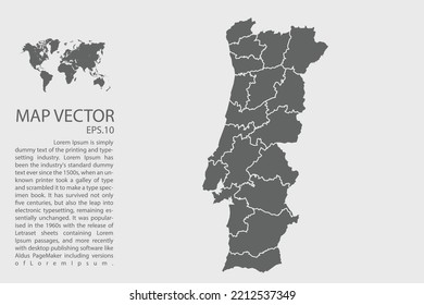 Portugal map vector, Abstract design vector illustration Eps 10. High Detailed on white background.