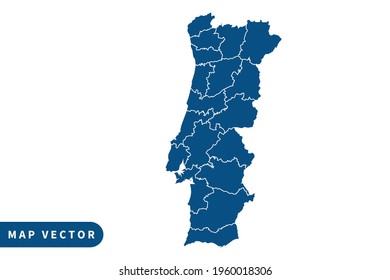 Portugal map vector, blue color . on white background. vector eps 10.