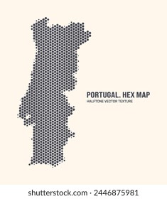 Portugal Map Vector Hexagonal Halftone Pattern Isolate On Light Background. Hex Texture in the Form of a Map of Portugal. Modern Technological Contour Map of Portugal for Design or Business Projects
