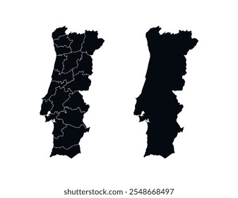 Icono de Vector de mapa de Portugal. Mapa de Portugal Black Silhouette.