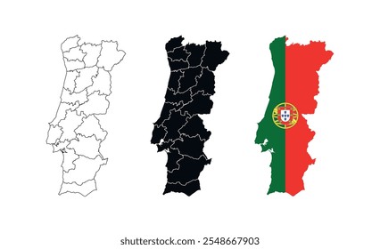 Portugal Map vector icon. Map of Portugal various styles.