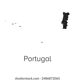 Portugal Map Vector Illustration - Silhouette, Outline, Portugal Travel and Tourism Map