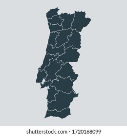 Portugal Map Vector, Isolated On Gray Background