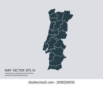 Portugal map vector, isolated on gray background