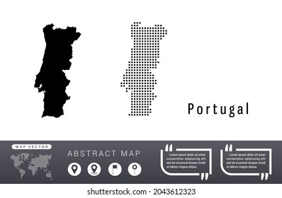 Portugal map vector set halftone dots black.