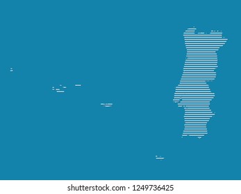 Portugal map vector with simple straight lines on blue background illustration