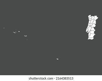 Portugal map vector, white color, Isolated on gray background
